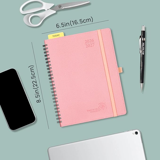 POPRUN 2026-2027 Academic Weekly Planner, 6.75" x 8.75" Horizontal Daily Book Calendar, July 2026 to June 2027, Softcover Appionment Book with Monthly Tabs, Spiral Bound, Inner-Pocket - Navy Blue