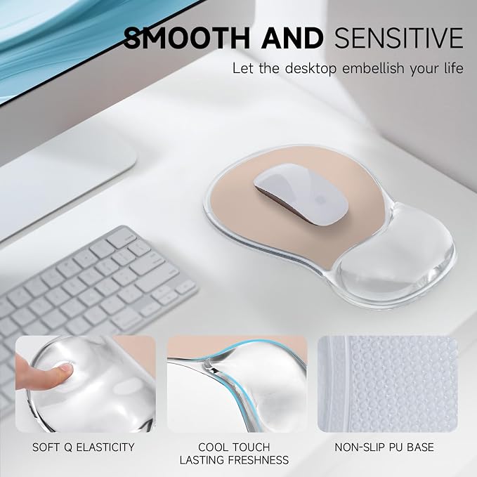 AUPET Ergonomic Mouse Pad with Gel Wrist Support – Non-Slip Mouse Mat with Comfortable Memory Gel Cushion – Relieves Wrist Pain – Designer Pattern for Home Office & Gaming (Flesh Color)