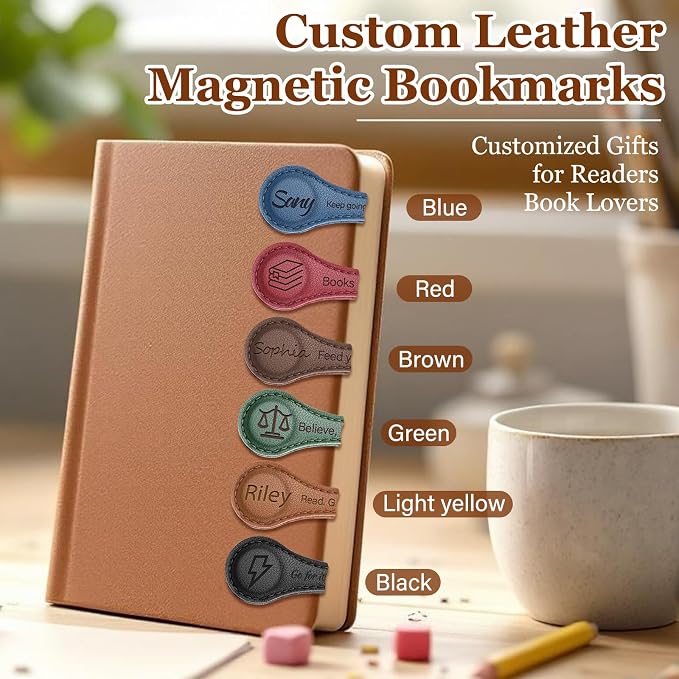 Personalized Leather Magnetic Bookmarks Custom Engraved Leather Magnetic Bookmarks Clips with Name Initial Personalized Gifts for Book Lovers Readers