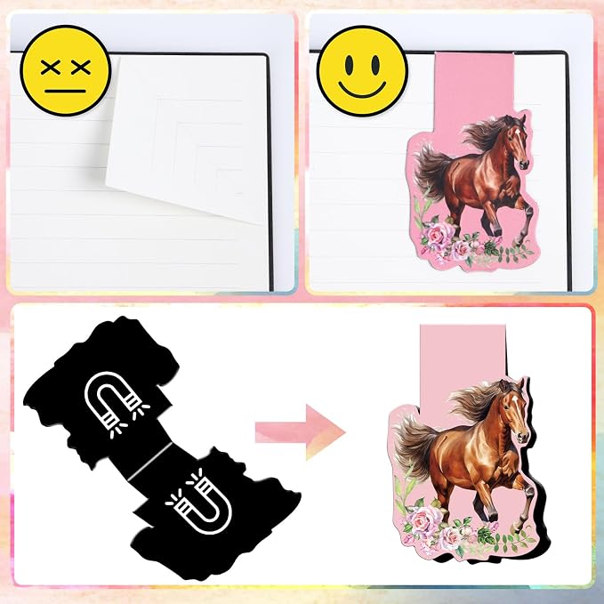Wxiben Horse Shaped Magnetic Bookmark - 6 Pcs Funny Animal Magnetic Bookmarks Horses Book Mark Magnets Page Marker Clip Gift for Women Men Book Lovers Reading Office Bookworms
