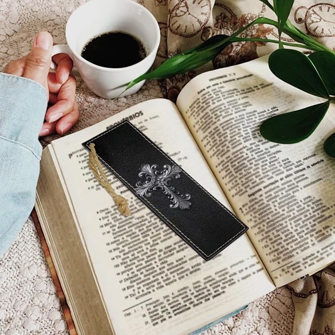 Retro Religious Style Cross Bible Case with Bookmark Waterproof Bible Cover Case for Women Lightweight Bible Bag with Handle Pockets Church Book Bag Black