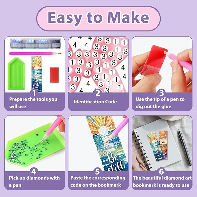 Bible Diamond Art Bookmarks for Adults, 4 PCS Landscape Diamond Painting Bookmarks with Pendant, 5d Gem Art, Acrylic Bookmark Easy DIY Crafts for Books Decor Gift