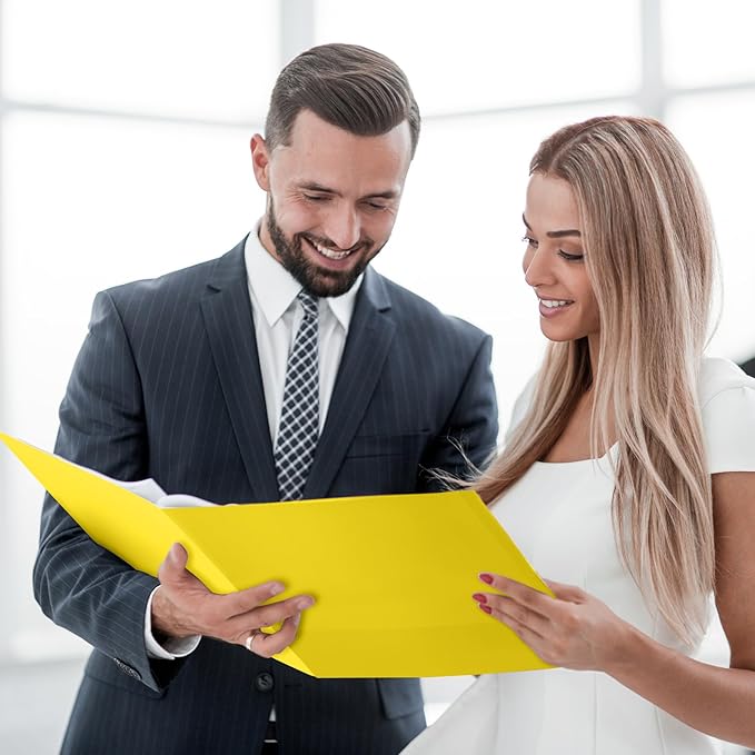 BIBRADAA® 50 Packs Yellow Folders,Paper Folder Surface with Waterproofing,Letter Size,Holds 100 Plus Sheets,for School,Office,Business. (50, Yellow)