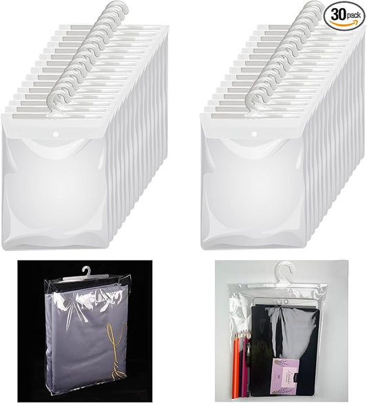 Hanging Storage Bags with Hanger,13" X11" Large Hook Hang-Up Clear Plastic Bags,Book Pouch School Supply Kit Classroom Organization for Classroom Library School Supplies Home Pharmacy Use (30)