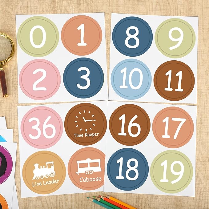 COCHIE Colorful Line Up Spots for Classroom Floor Decorations, 52PCS 4" Number Stickers for Teachers, Vinyl Floor Dots Decals, Back to School Supplies for Preschool, Kindergarten (Boho, 4")