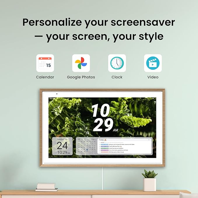 Apolosign 27-inch Digital Calendar : Dual Mode Smart Wall Planner, No Subscription, Install Apps, Sync Calendars, Electronic Touchscreen Interactive Display for Family Schedules, Chore Chart - with Stand (Teak)