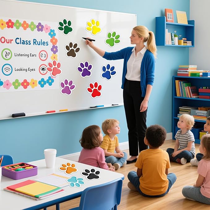 60 Pcs Paw Prints Cutouts Bluey Colorful Paw Stickers, Paw Print Bulletin Board Border Supplies for Boys Room Party Decor Table Classroom