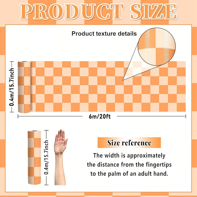 Hippie Orange Checked Bulletin Board Roll Reusable Waterproof Erasable Orange Non-Woven Fabric Bulletin Board Roll Wrinkle Resistant Background Poster for Classroom Decor Wrap DIY Crafts 15.7" x 20ft