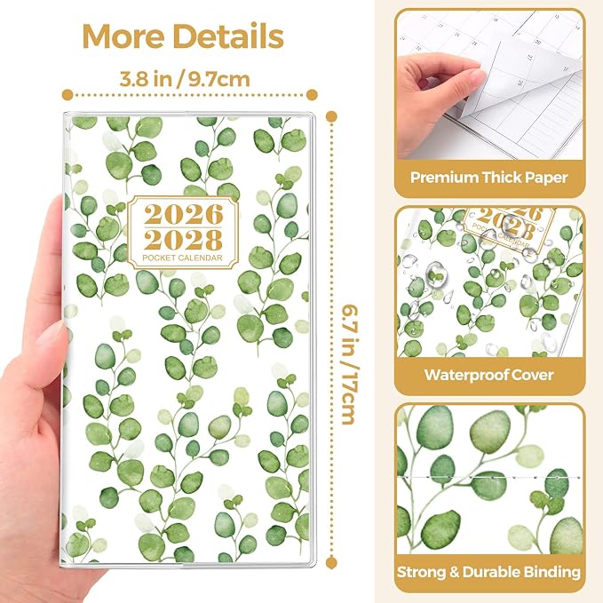SKYDUE Pocket Calendar 2026-2028, Pocket Monthly Planner Jul 2026 - Dec 2028 for Purse, 6.7" X 3.8" 30-Month Small Planner, Academic Year Calendar, Compact Design with Plastic Sleeve