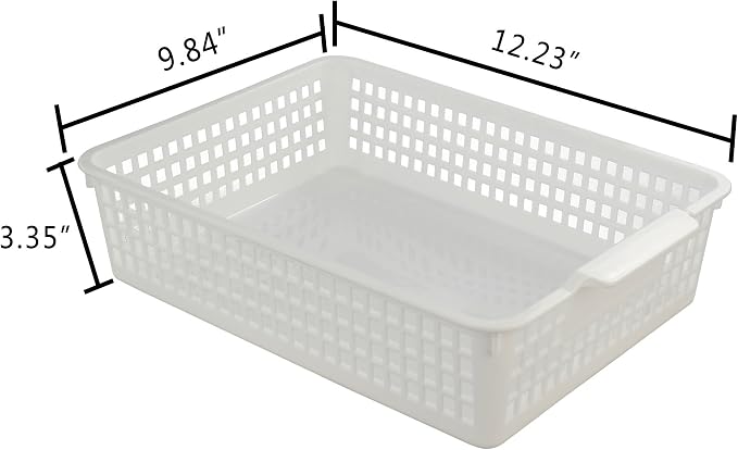 6-Pack Plastic Storage Trays Basket, Organization Basket Tray for Paper/File, White