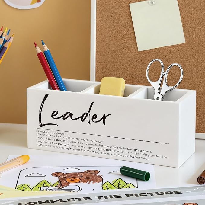 Leader Gifts Pen Pencil Holder, Thank You Appreciation Gifts for Leaders Boss Manager Wood Desk Organizer and Accessories, Leadership Gift Pen Holder Desk Organizer for Office Tabletop