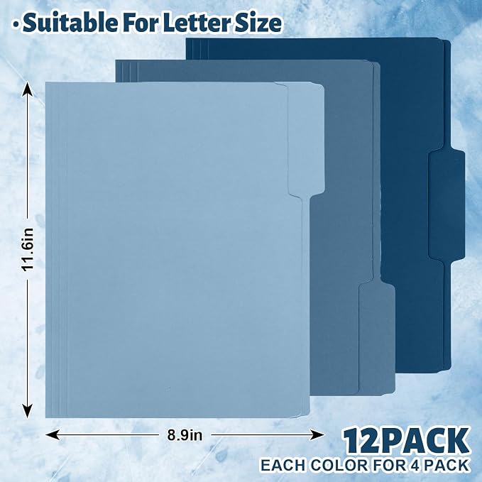 Whaline Dusty Blue File Folders Letter Size 12 Packs 3 Colors Gradient Blue File Pockets with 1/3 Cut Tab for Home Office Classroom Supplies, 8.9 x 11.6 Inch