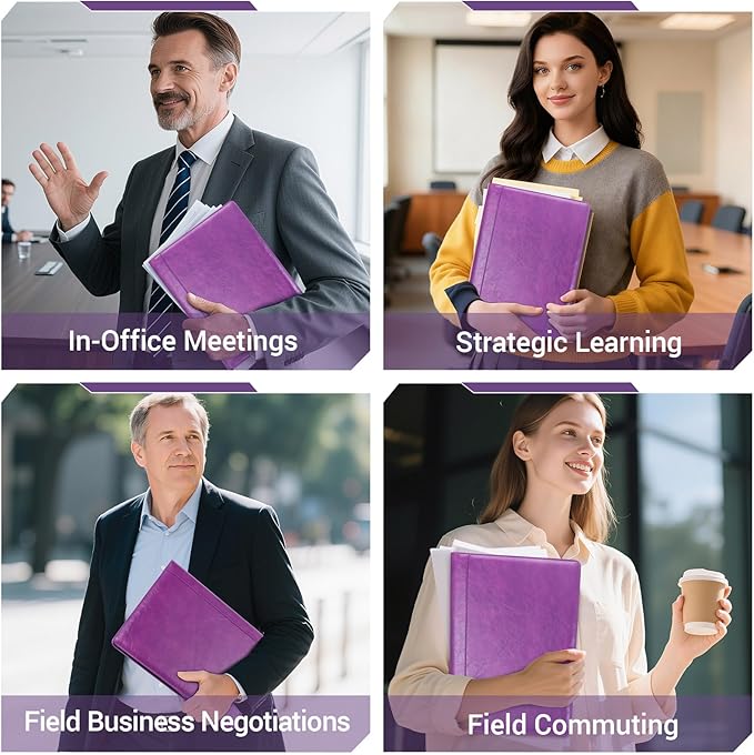 Professional Portfolio Binder, Faux Leather Padfolio for Resume, Note-Taking & Meetings, A4 Letter Writing Pad Holder for Women & Men (Purple)