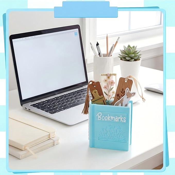 Resurhang 3D Printed Book Shaped Bookmark Holder, Book Lover Gift, Bookish Accessory Office Desk Supplies End of Year Gift for Librarian Bookworm Teacher Women(Blue)