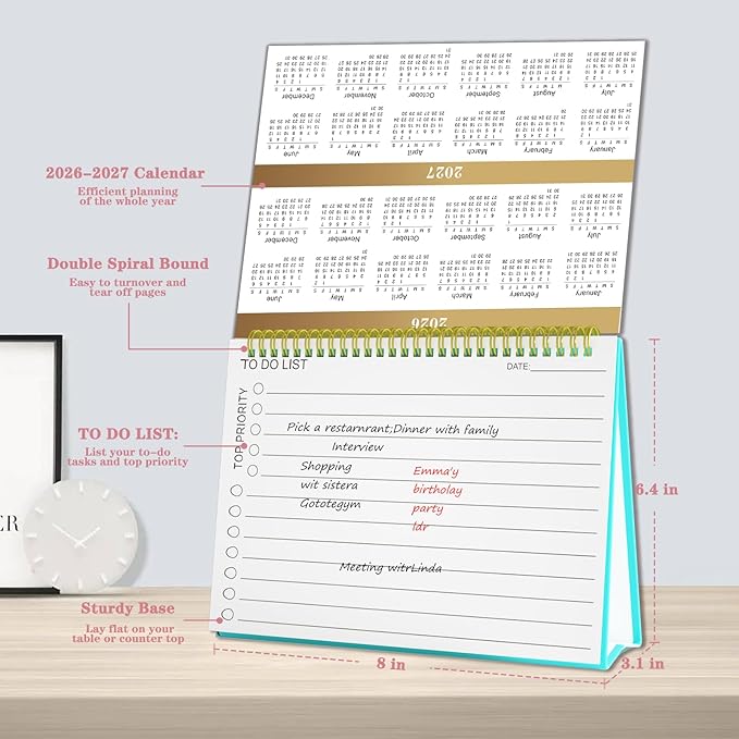 Small Desk Calendar 2026-2027 - Standing 2026 Desk Calendar, APR.2026 to JUN.2027, 8" x 6", Monthly Flip Desktop Calendar with Stickers, Your Personal Desk Planner for Home Office