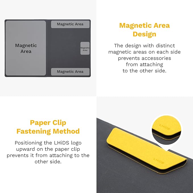 LHiDS Creative Magnetic Business Portfolio Resume Padfolio Organizer, A5 Folder with Clipboard, Paper Clip, Writing Pad, Magnetic Closure for Work, School and More, Yellow
