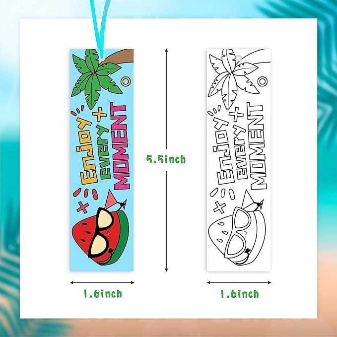 Haooryx Color Your Own Summer Bookmarks - 72Pcs Bulk Kids DIY Coloring Blank Bookmarks Summer Theme Book Marks for Teacher Student Classroom Rewards Supplies Paper Art Craft Kit Party Gift Bag Fillers