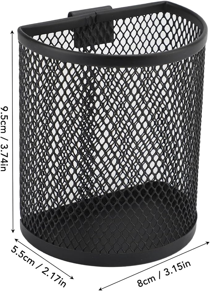 Hanging Pencil Holder Pen Holder Cup for Desk, Metal Hook Wall Mounted Pen Holder, Mesh Pencil Holder for Hanging on Wire Mesh Wall Grid Panel for Desk Office Pen Organizer,Black 9.5x8x5.5cm