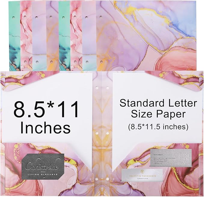 Ddaowanx Plastic Folders with Pockets, 8pcs Decorative Folder Marble Colors, Heavy Duty Plastic Two Pocket File Folders, Fits 3-Ring Binders (8)