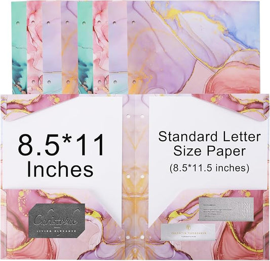 Ddaowanx Plastic Folders with Pockets, 8pcs Decorative Folder Marble Colors, Heavy Duty Plastic Two Pocket File Folders, Fits 3-Ring Binders (8)