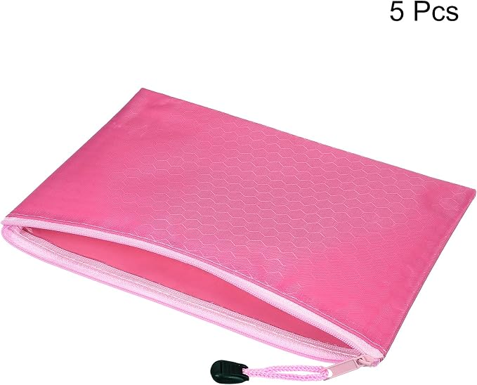 PATIKIL Waterproof Zipper File Bags, 5 Pack A6 Size Document Pocket Storage Organizer Pouch for Travel Office Supply, Pink