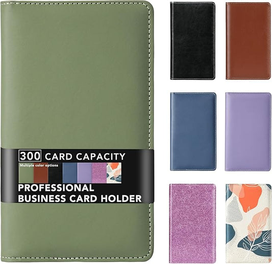 Leather Professional Business Card Holder Organizer Book - 300 Card Capacity Premium PU Folder with Soft Cover, Name Card Credit Cards Binder for Men/Women, Fruit Green