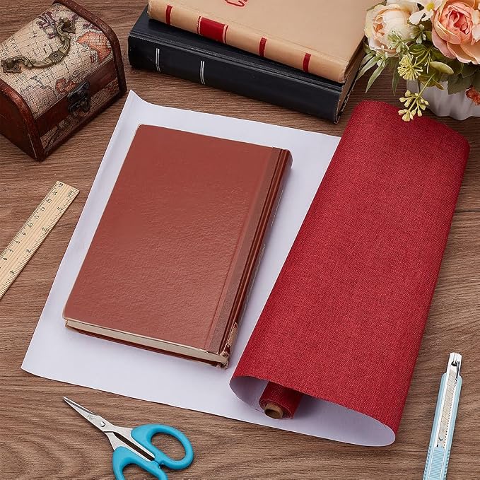CRASPIRE 51x11.8 Inch Pure Red Book Cloth Paper Backed for Book Cover Binding Weave Linen Fabric Surface Protector Book Cloth Book Binding for Adult Scrapbooking Album DIY Crafts Cover