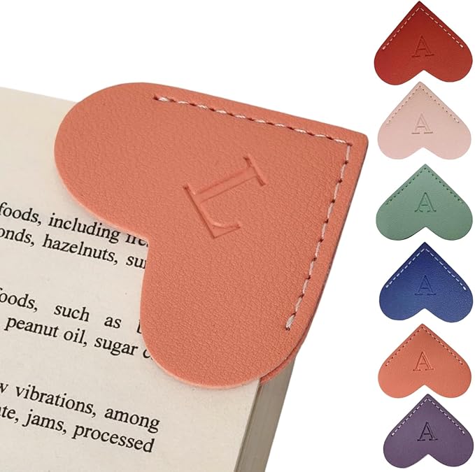 Personalized Leather Heart Bookmarks with Initials, 26 Letters Custom Corner Book Mark for Reading Women,Teacher, Student, Book Lovers Book Marker, Meaningful Gifts(Purple & Orange,L)