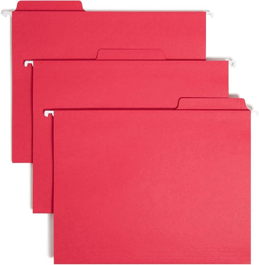 Smead FasTab Hanging File Folder, 1/3-Cut Built-in Tab, Letter Size, Red, 20 Count (64096)