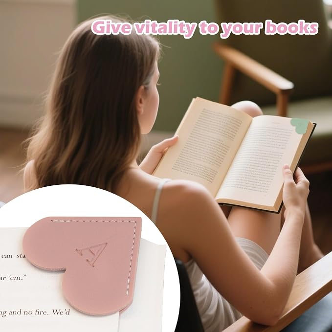 2Pcs Personalized Leather Heart Bookmark with Initial, 26 Letters Custom Corner Page Book Mark for Reading Women, Book Lovers, Teachers, Students, Cute Book Accessories Gifts(White+Pink, R)