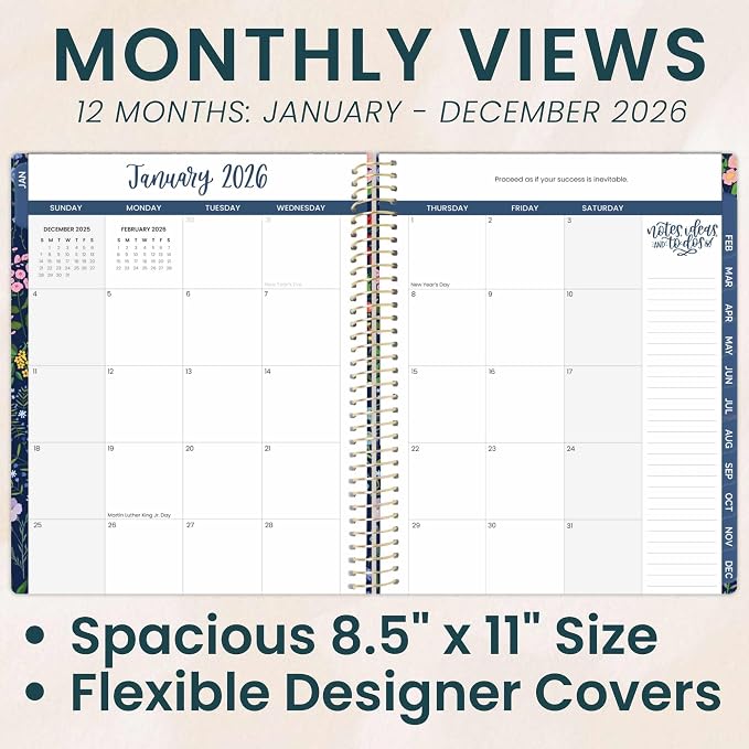 bloom daily planners 2026 Planner (January to December) - 8.5” x 11” Weekly & Monthly Dated Agenda Organizer Book with Stickers & Tabs - Flexible Soft Cover - Garden Party, Navy