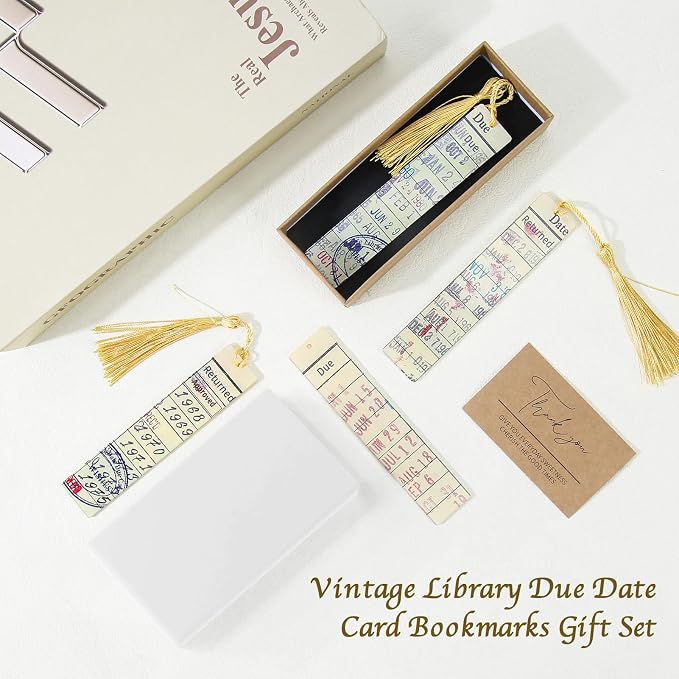 Bookmark for Book Lovers, Vintage Library Due Date Card Bookmarks Set, 4pcs Creative Acrylic Bookmarks for Men Women Book Lovers, Book Accessories Gift for Birthday, Teachers Appreciation