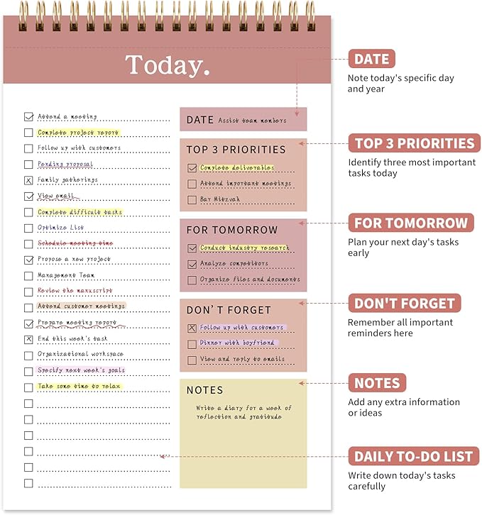 104 Pgs To Do List Notepad, 52 Undated Sheets Duplex-printed Daily Planner For Work Home School Office Desk Accessories Supplies & Goal Setting Tasks -Pink