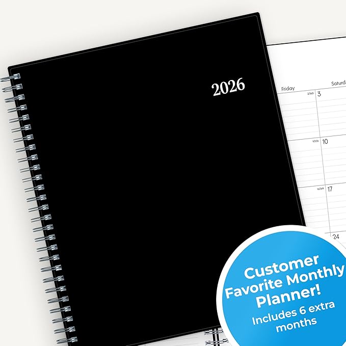 Blue Sky 2026 Monthly Planner Calendar, January 2026 - December 2026, 8" x 10", Monthly Layout, Flexible Cover, Silver Wirebound, Laminated Tabs, Enterprise