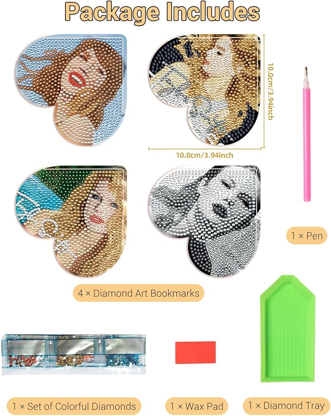 Taylor Diamond Art Bookmarks Set, 4PCS Heart Corner Diamond Painting Bookmarks for Book Lovers, Taylor Gifts for Girls, DIY Gem Art & Crafts, Diamond Art Taylor Merch for Women
