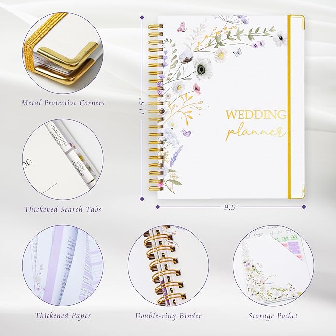 Wedding Planner Book and Organizer, Bridal Wedding Book Planner with Tabs and Sticker to Guide Entire Wedding Process, Checklists, Countdown Calendar, Ceremony Outline, Perfect Engagement Gift for Her, Bride Gifts for Bride to Be (11.5"x 9.5")