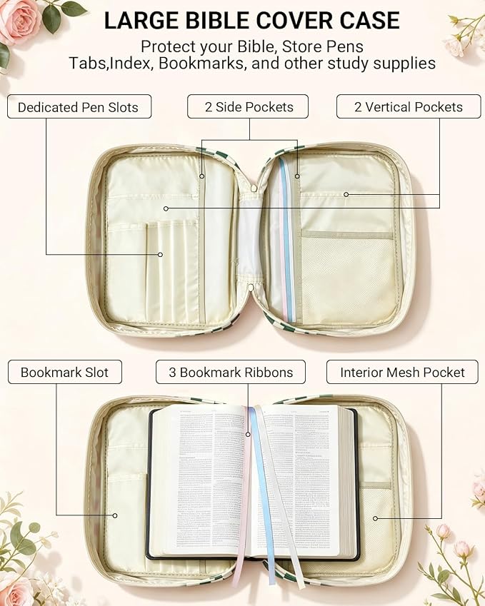 Bible Cover case for Women,Large Bible Bag,Bible Study Supplies,Checkered Corduroy Bible Case for Girls,Christian Gifts for Women,Mother's Day(Green Large)