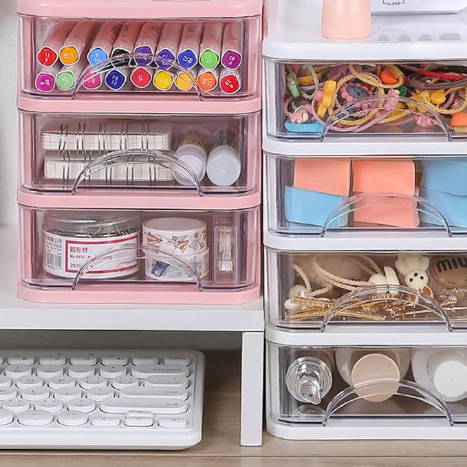 ljhnba Desktop Storage Box Stackable Cabinet Small Drawers Organizers Stationery and Supplies Clear Organizer with Drawers Stationery Organizer Box