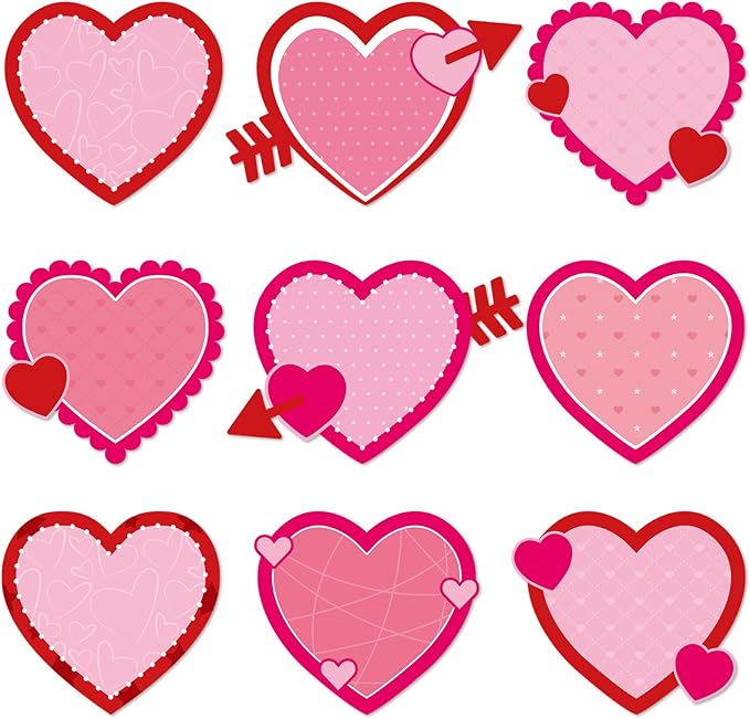 72pcs Valentine's Day Bulletin Board Decorations Valentines Day Party Decor 5.9 x 3.9 Inch Paper Hearts Cutouts for Themes Bulletin Board Classroom School Wedding Anniversary Party Supplies 9 Designs