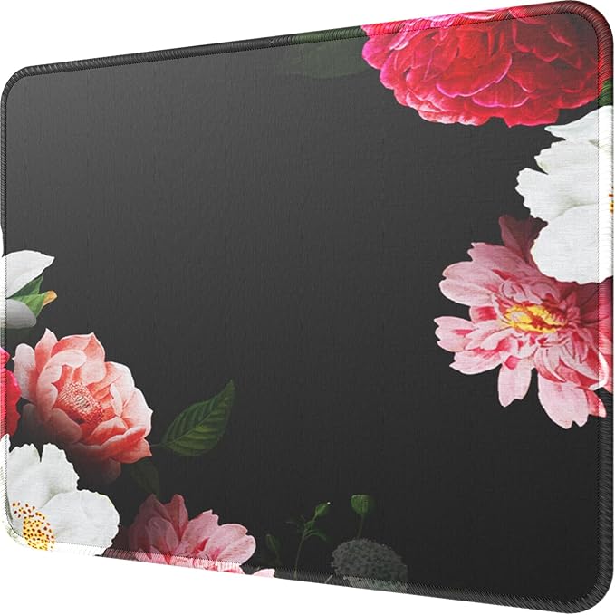 MROCO Essential Office & Gaming Mouse Pad, 8.5 x 11 Inch, Black Flower | Anti-Fray Stitched Edges, Functional and Stylish Pattern Design, Non-Slip Rubber Base, Water and Stain Resistant Protection