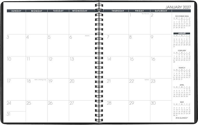 AT-A-GLANCE 2027 Planner, Monthly, 7" x 8.75", Unruled Daily Blocks, Black (701200527)