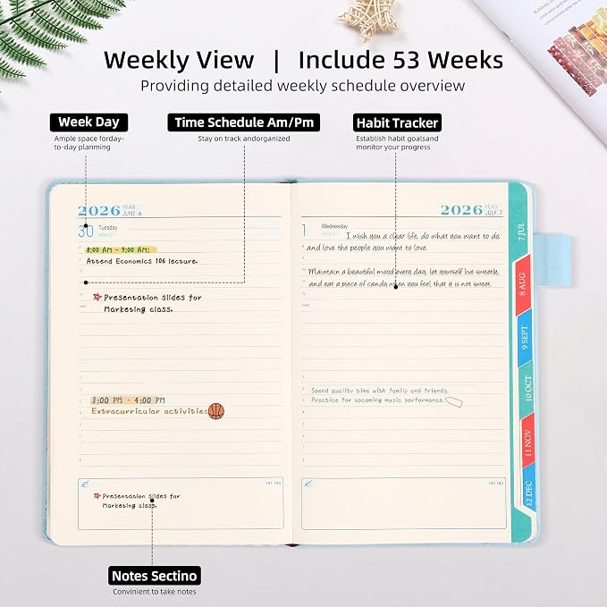 2026 Yearly Planner Magnetic Buckle Weekly and Monthly Calendar Planner 12 Month 5.5" x 8.3" Soft Leather Bound Cute Planner Goal Habit Tracker Organizer Planning Book with Tabs ,Daily Schedule School Office Schedule for Women Men（Blue ）