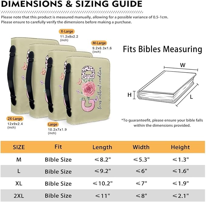 Bible Cover with Handles,God Flower Print Bible Cover for Women Bible Case with Zippered Pocket Catholic Church Gift for Women Fits Bibles Measuring-Size M