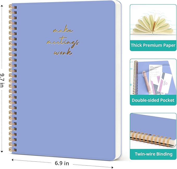 Meeting Notebook for Work Organization - Work notebook with action items, Meeting Minutes Planner Notebook, Perfect Office Supplies for Men & Women - Lavender
