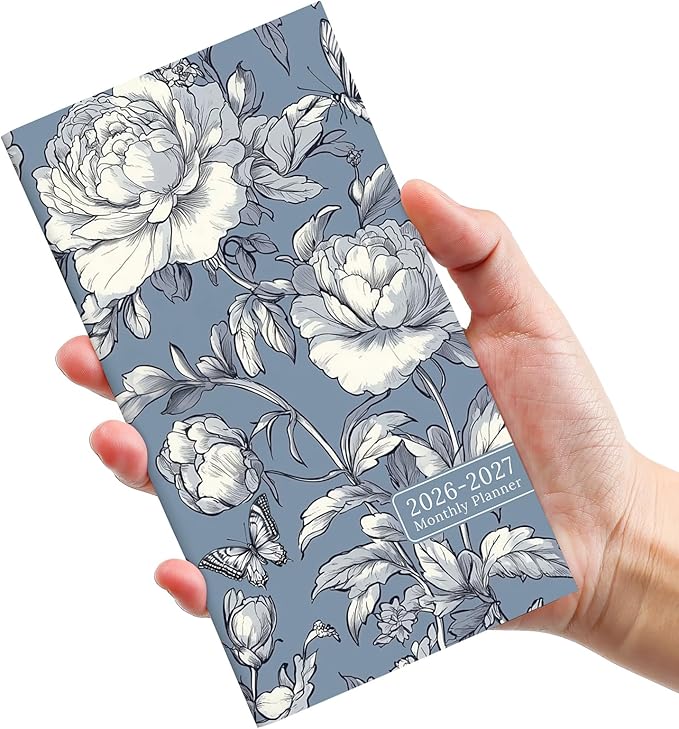 Pocket Calendar 2026-2027 for Purse, Two Year Monthly Planner Pocket Size 6.5" x 3.5", Jan 2026 - Dec 2027 Monthly Planner Small Calendar for School, Work and Home - Butterfly Peony
