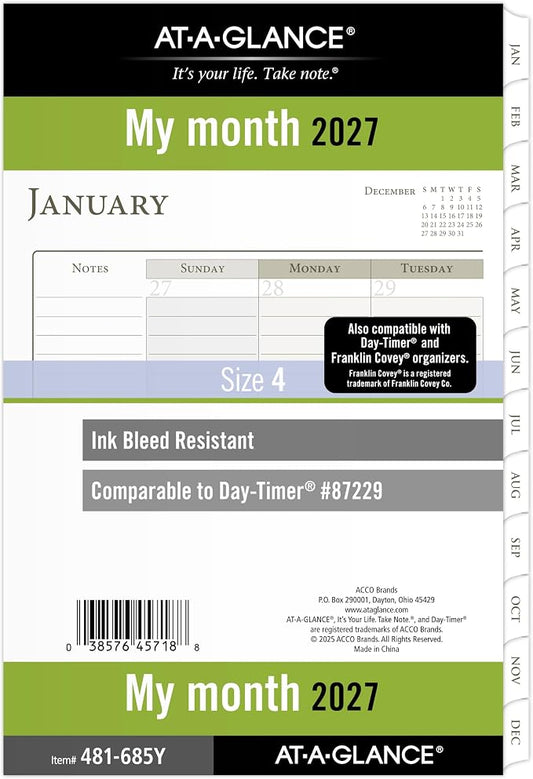 AT-A-GLANCE 2027 Planner Refill, Monthly, 5.5" x 8.5", Desk Size 4, Tabbed, 7-Ring Loose-Leaf (481-685Y-27)