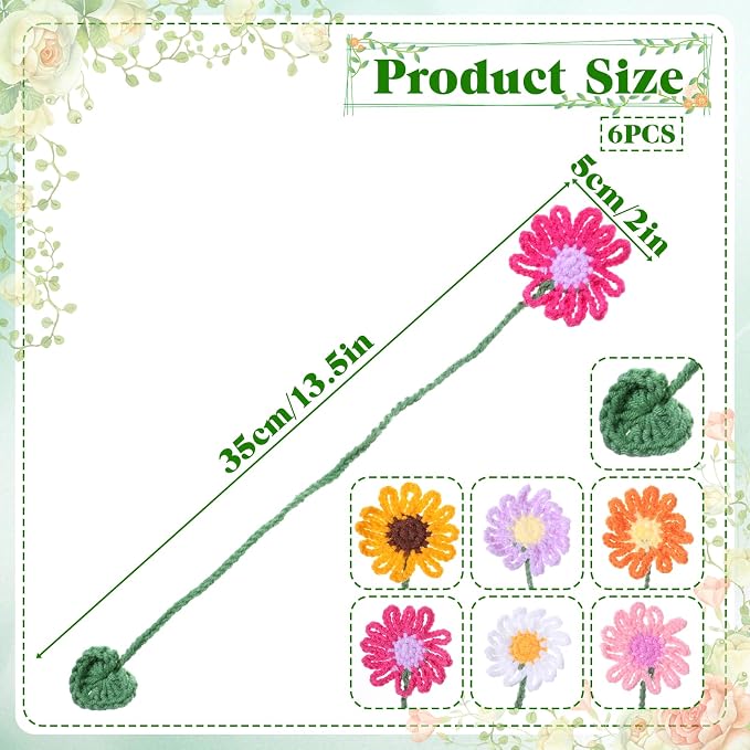 6 PCS Cute Flower Crochet Bookmarks, Cute Crochet Embroidered Sunflower Daisy Bookmark, Bookish Gifts Book Marks for Reading Women Book Lovers Teachers