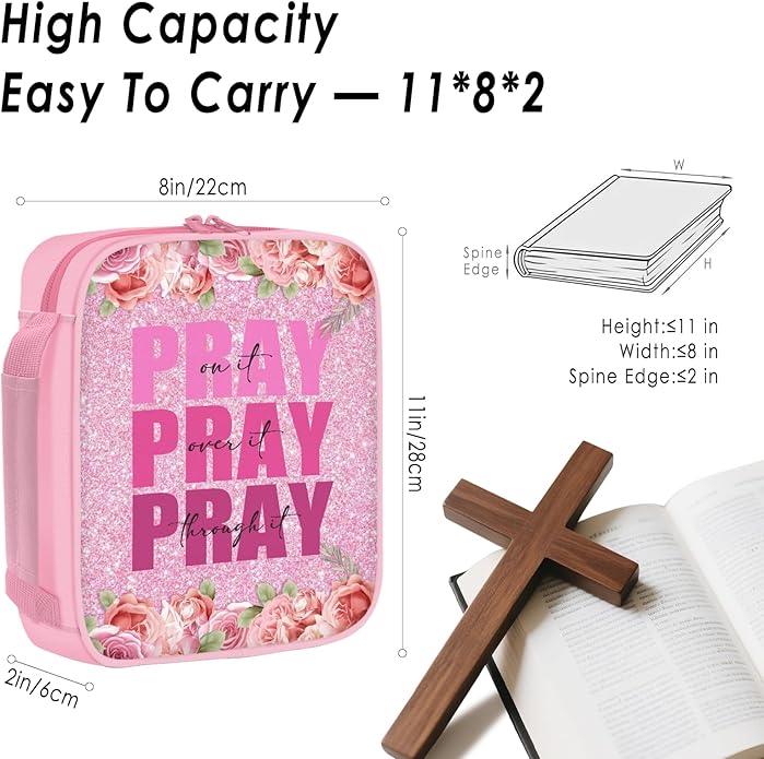 Bible Cover for Women, Bible Holder, Bible Cover With Handles, Bible Carrying Case, Bible Bags With Zipper and Pockets