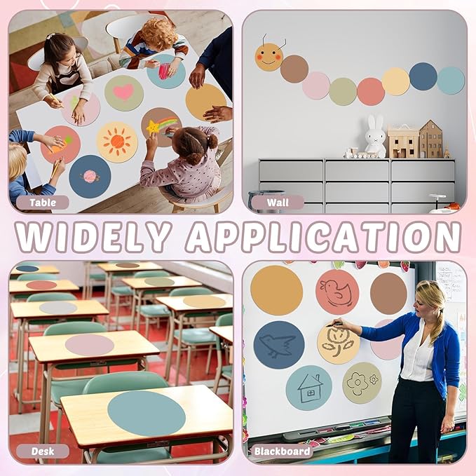 gisgfim 24PCS Dry Erase Dots 12 Inch Whiteboard Marker Wall Decor Removeable Circle Sticker Spots Writing Spots Set for Classroom Table Teachers Students School Supplies (Boho)