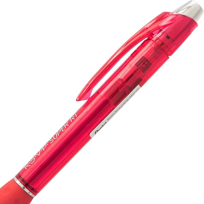 Pentel RSVP Super RT Ballpoint Pen, (0.7mm) Fine Line, Red Ink (BX477-B)